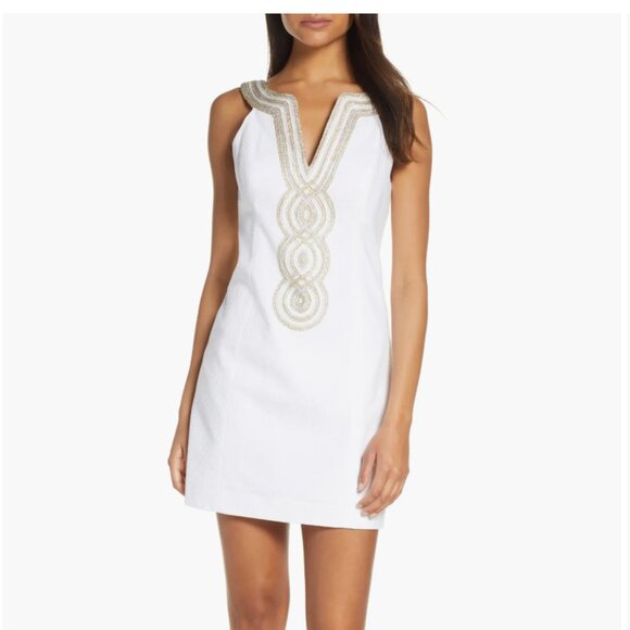 Lilly Pulitzer Dresses & Skirts - Lilly Pulitzer Valli Shift Dress Resort White Silver Gold Embellishment sz 10